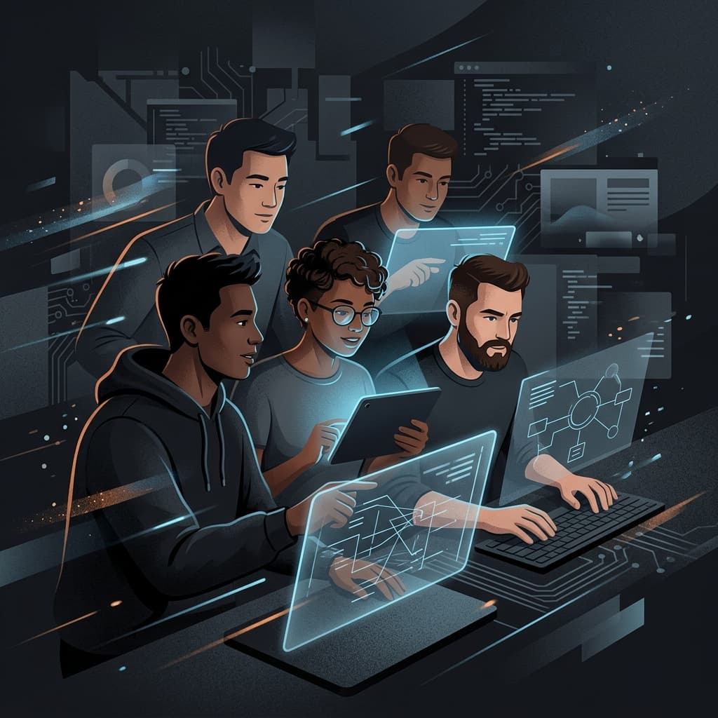 Mobile Engineering Team in Dark-Mode Motion Explainer style.