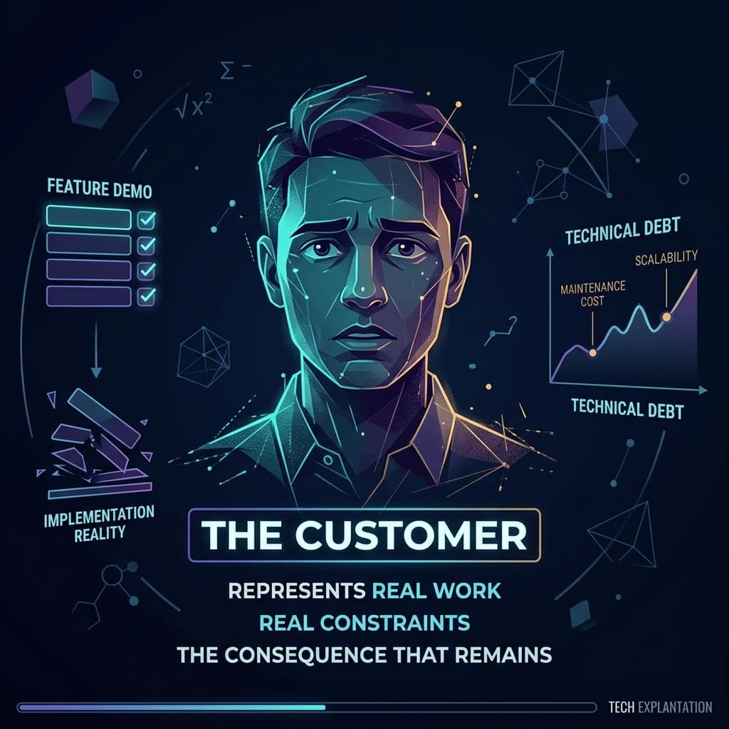 The Customer in Dark-Mode Motion Explainer style.
