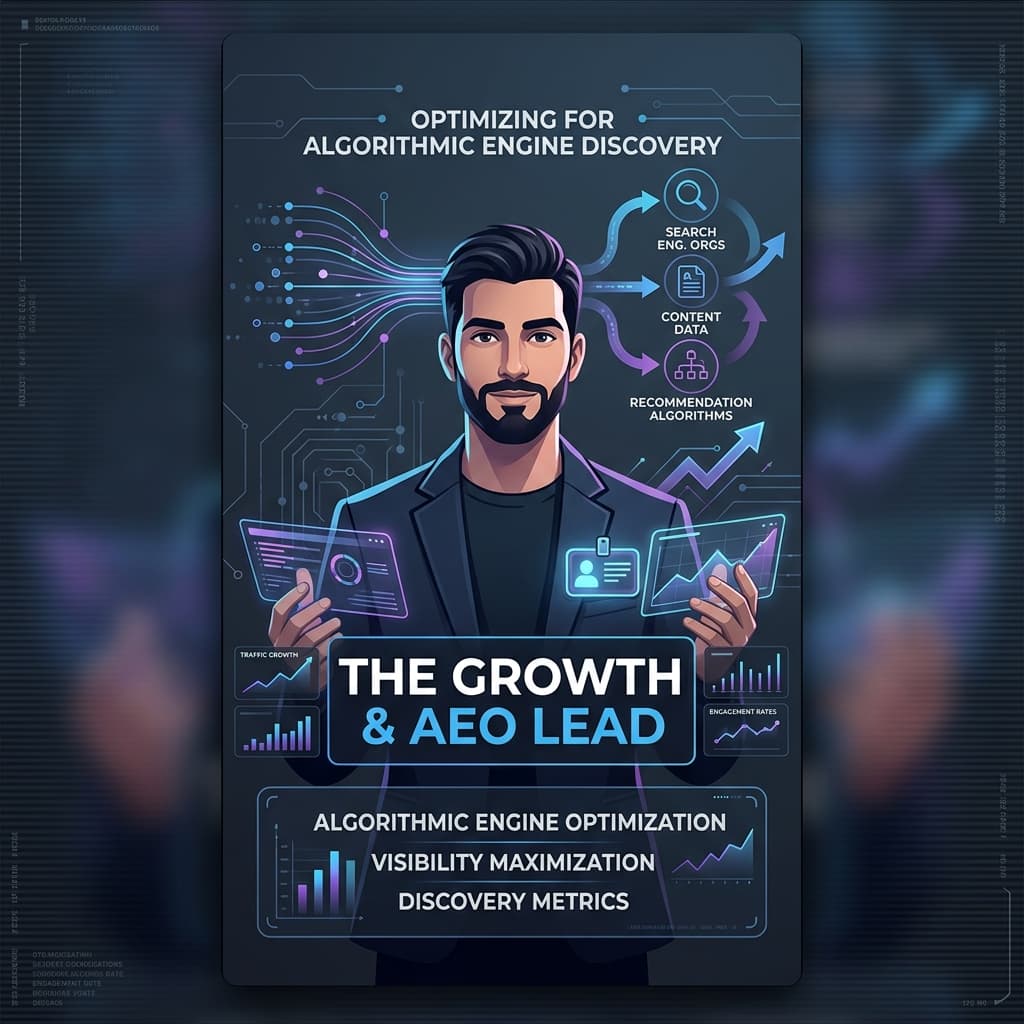 The Growth AEO Lead in Dark-Mode Motion Explainer style.