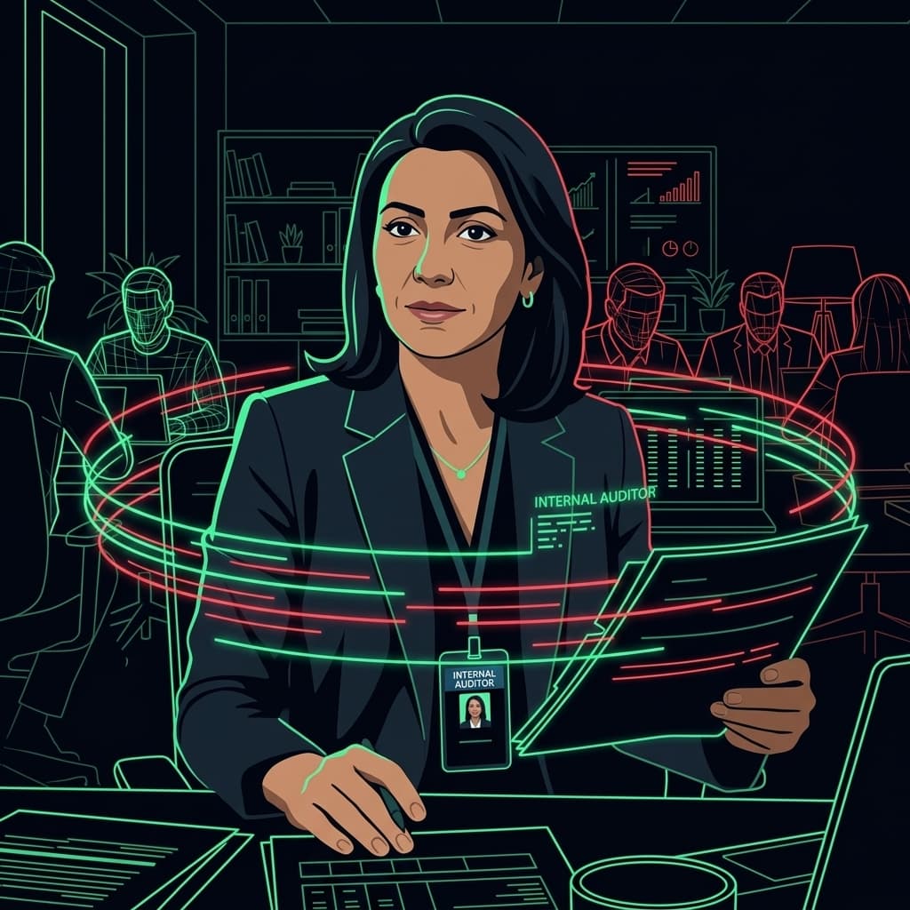 The Internal Auditor in Dark-Mode Motion Explainer style.