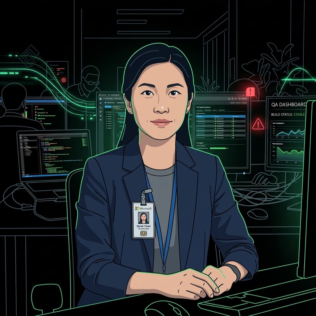 The QA Engineer in Dark-Mode Motion Explainer style.