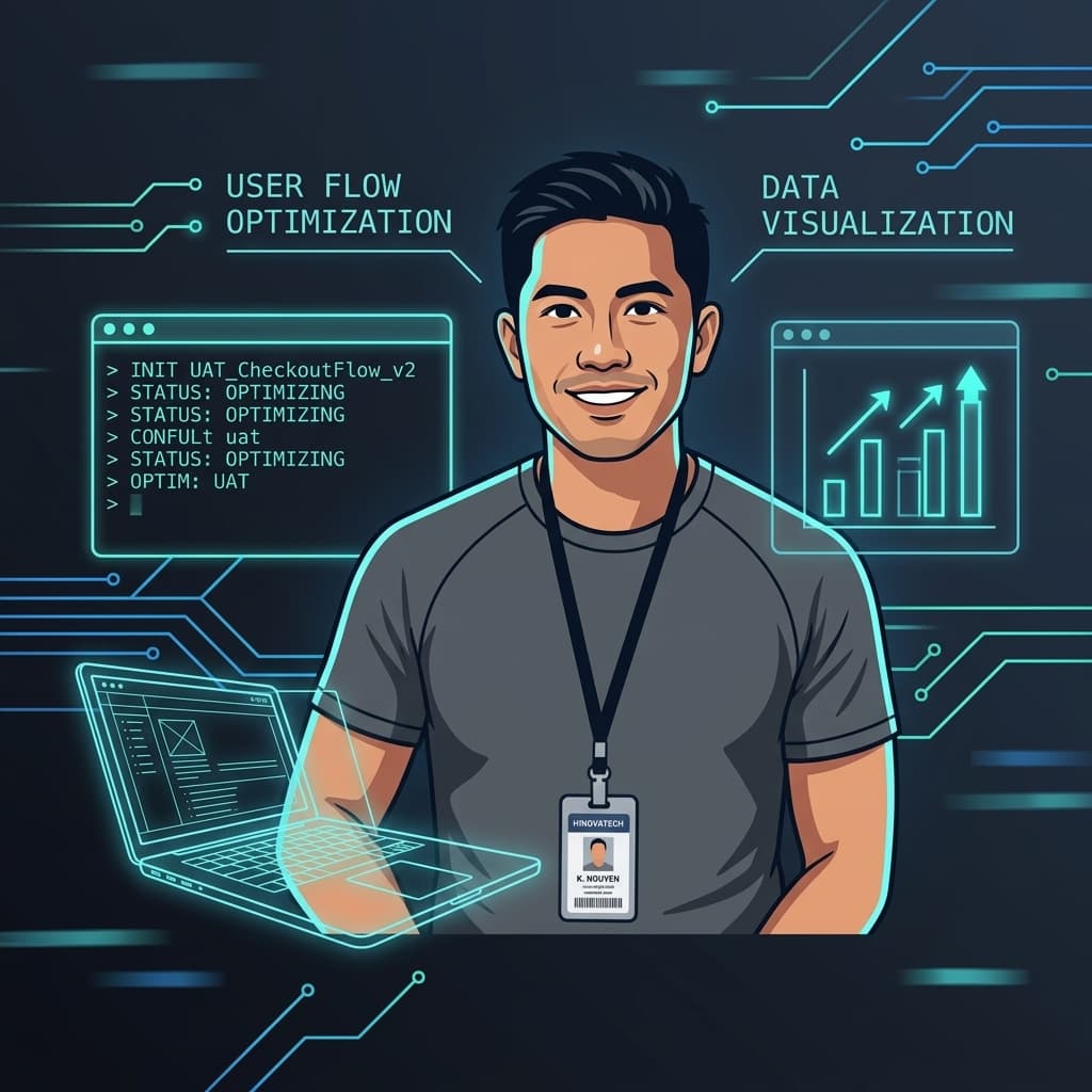 The UX Researcher in Dark-Mode Motion Explainer style.
