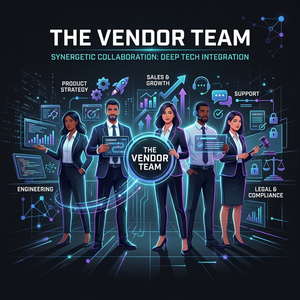 The Vendor Team in Dark-Mode Motion Explainer style.