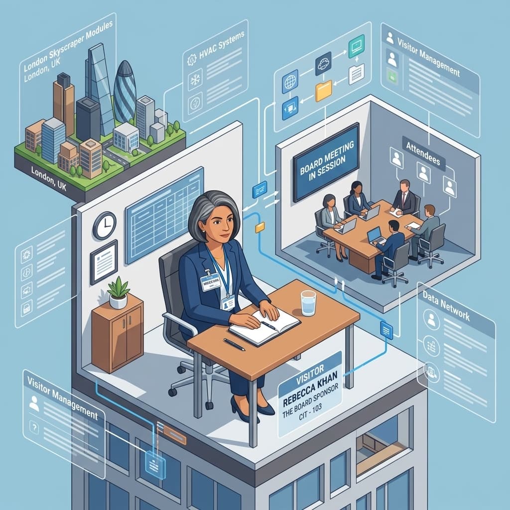 The Board Sponsor in Isometric Systems Diorama style.