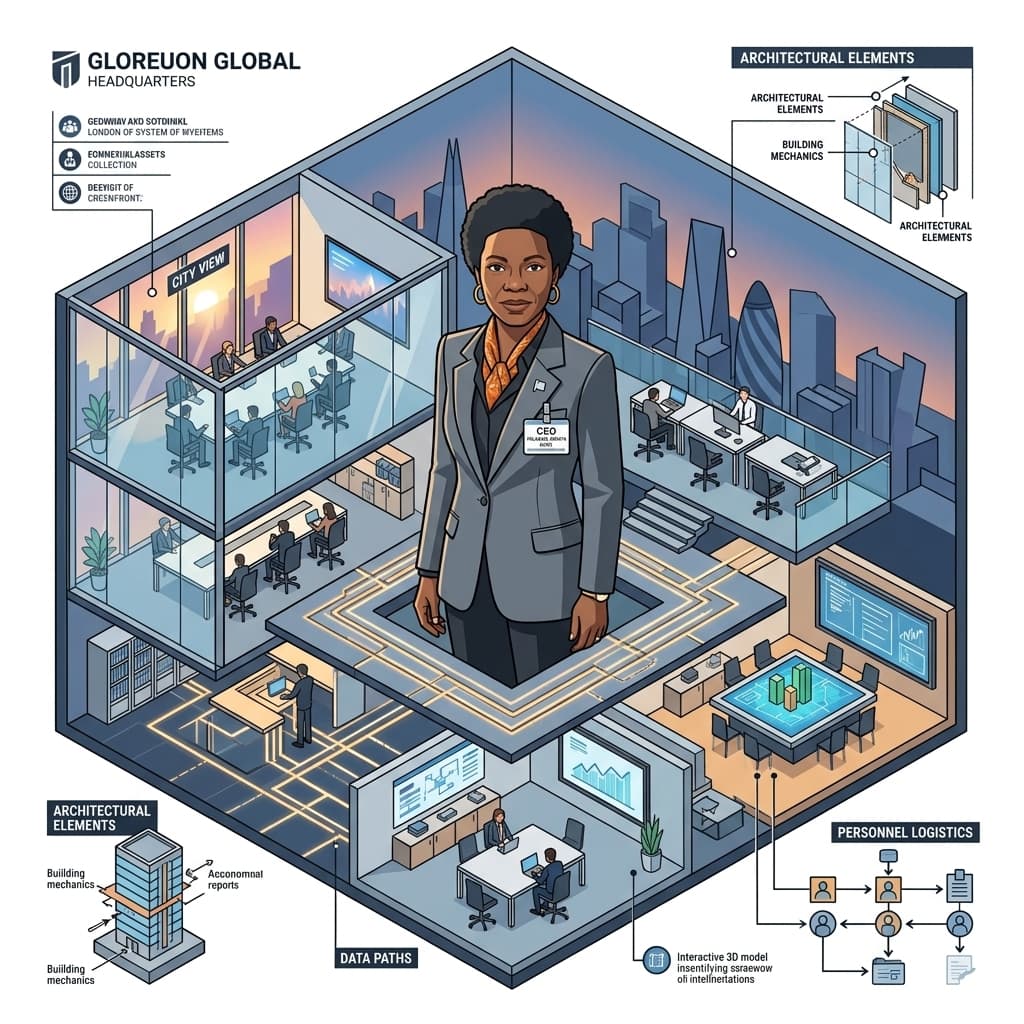 The CEO in Isometric Systems Diorama style.