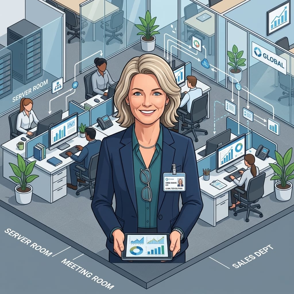 The CIO in Isometric Systems Diorama style.