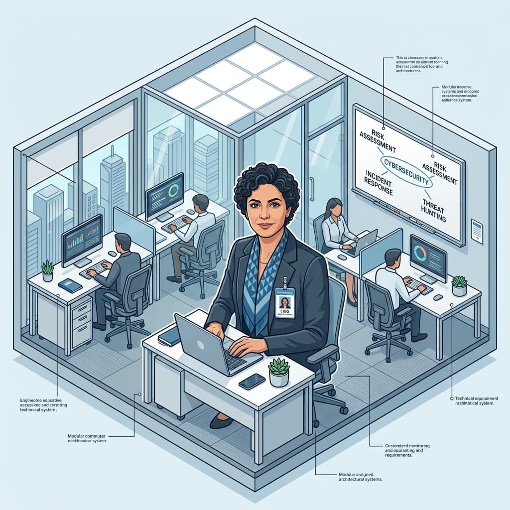 The CISO in Isometric Systems Diorama style.