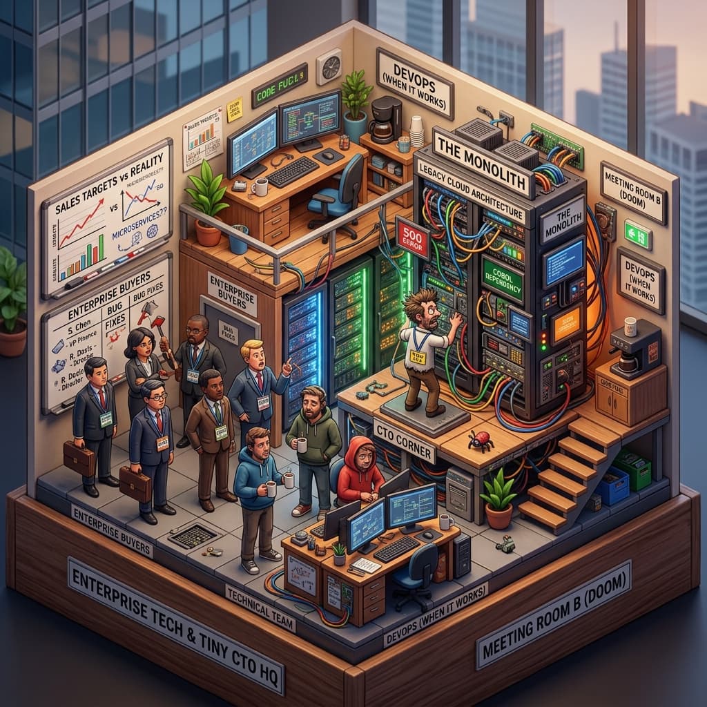 The Enterprise Buyers in Isometric Systems Diorama style.
