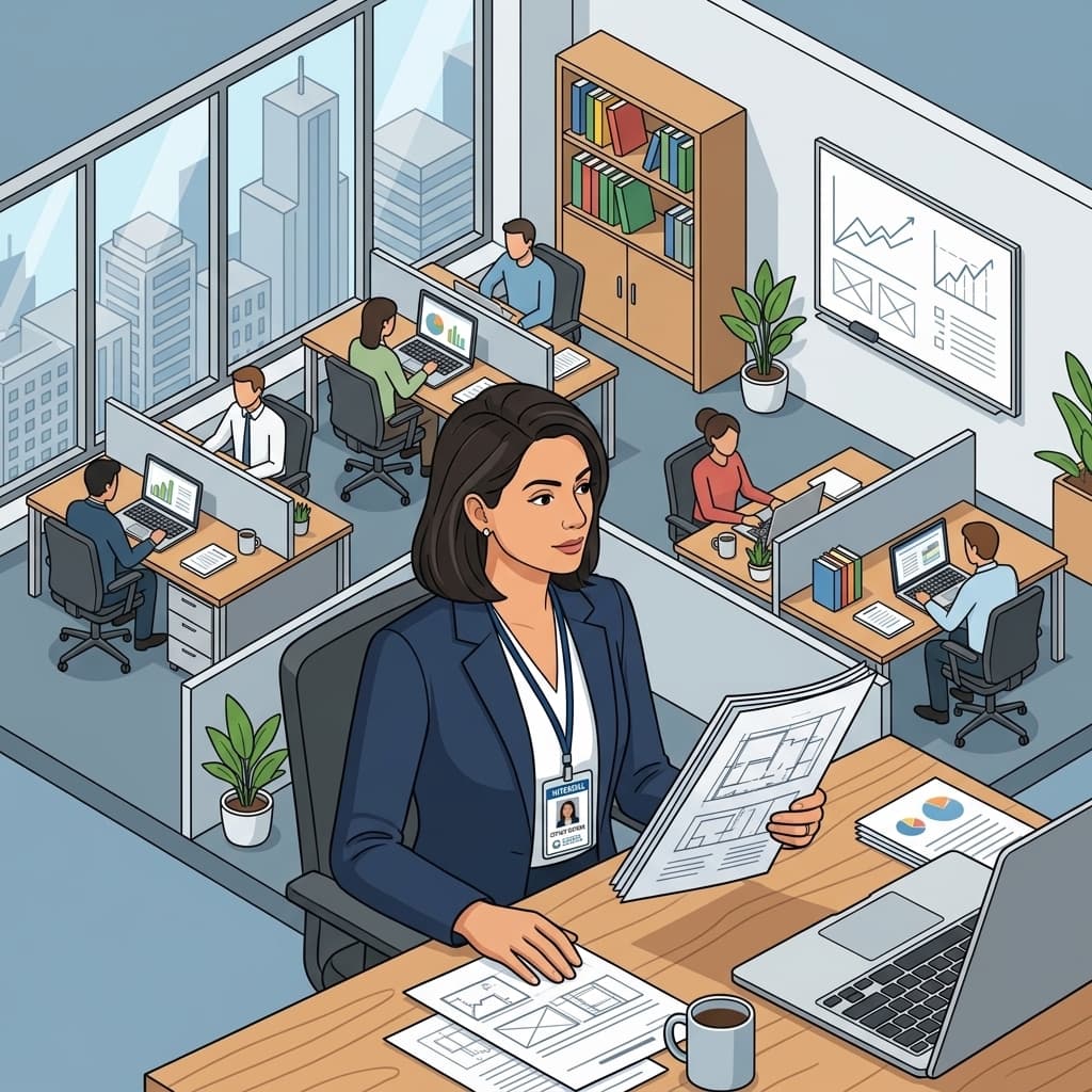 The Internal Auditor in Isometric Systems Diorama style.