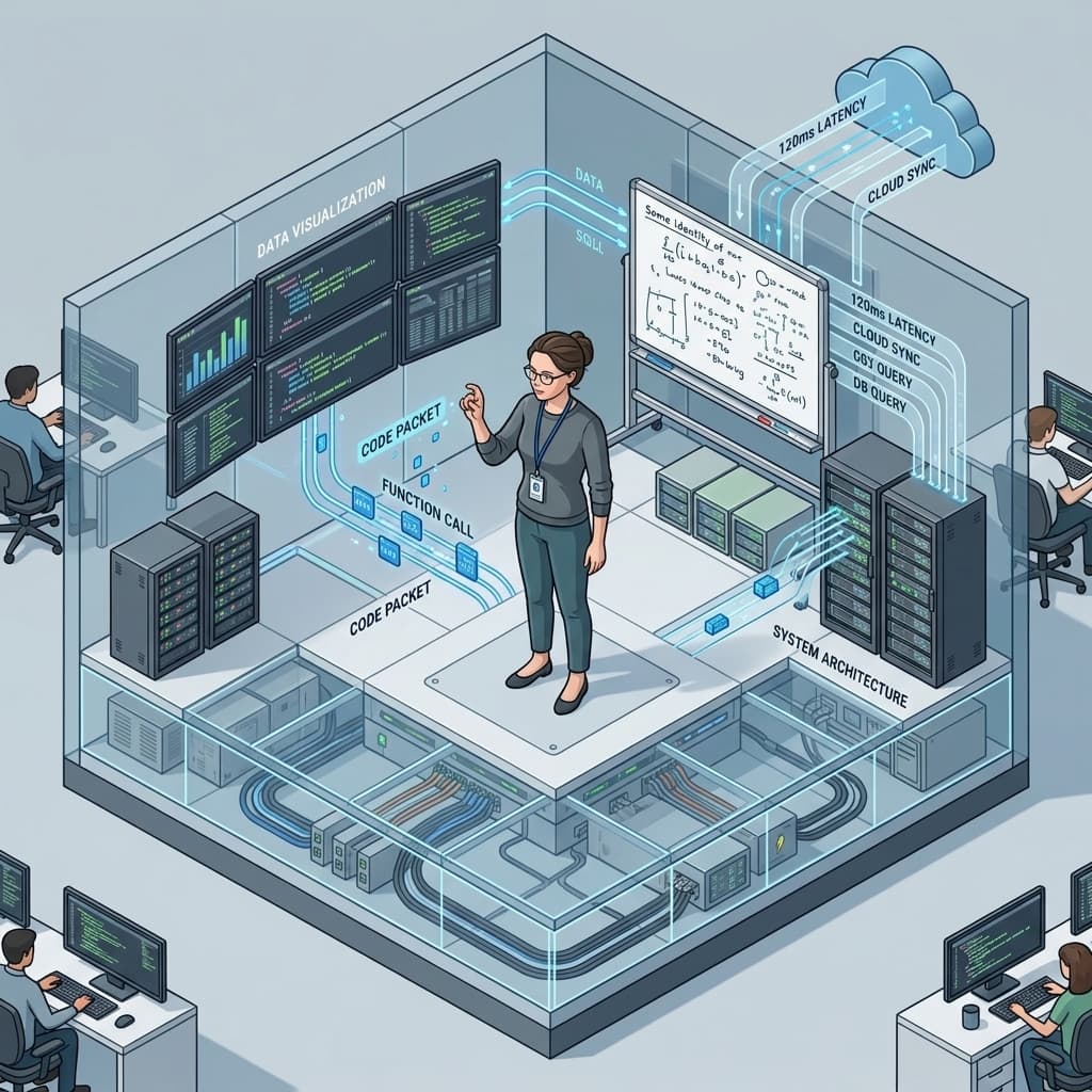 The ML Researcher in Isometric Systems Diorama style.
