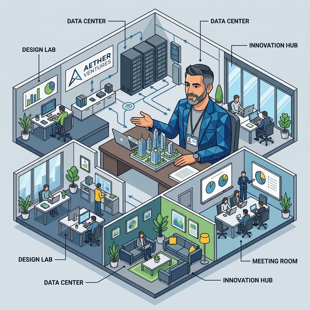 The VC Partner in Isometric Systems Diorama style.
