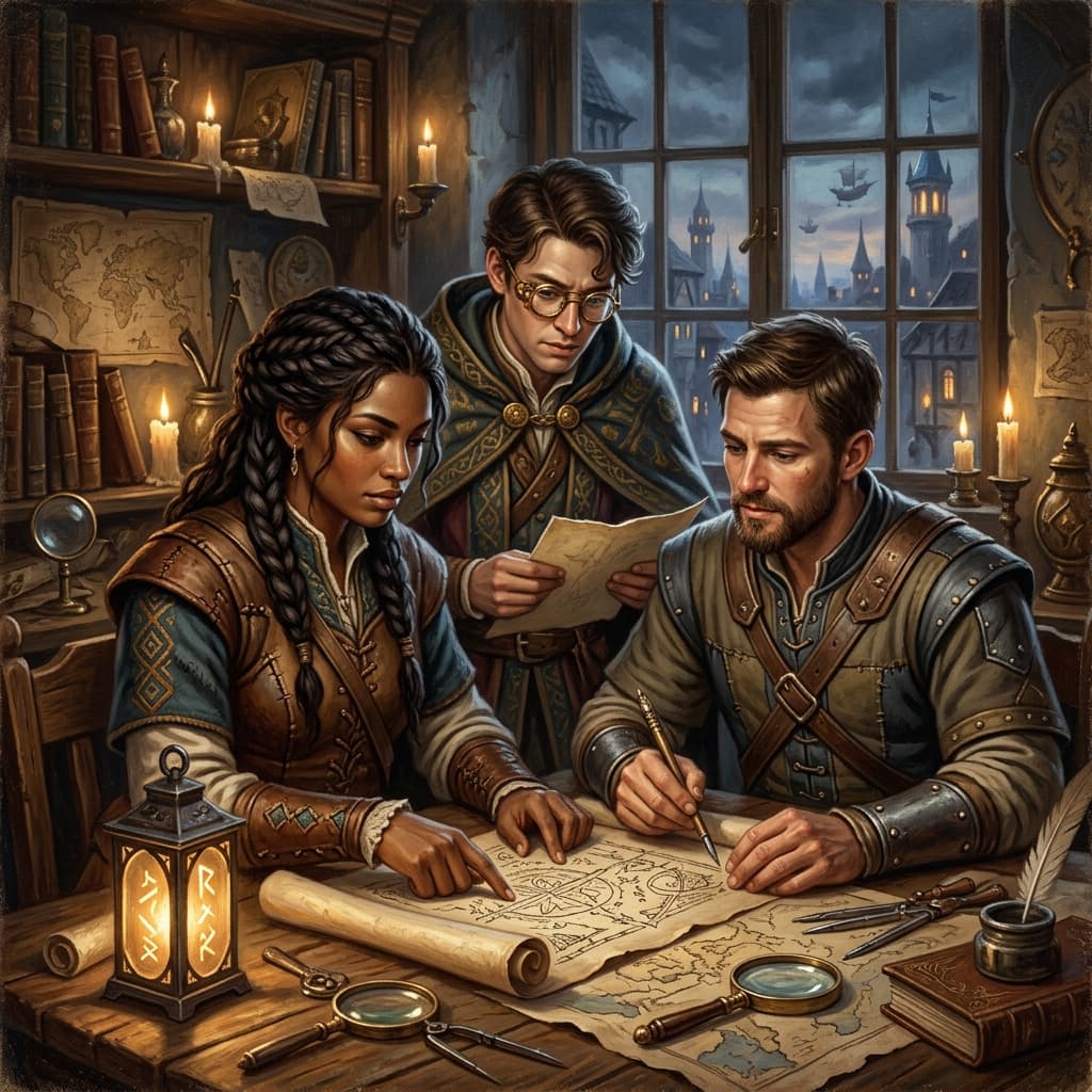 Design Team in Middle World Fantasy style.