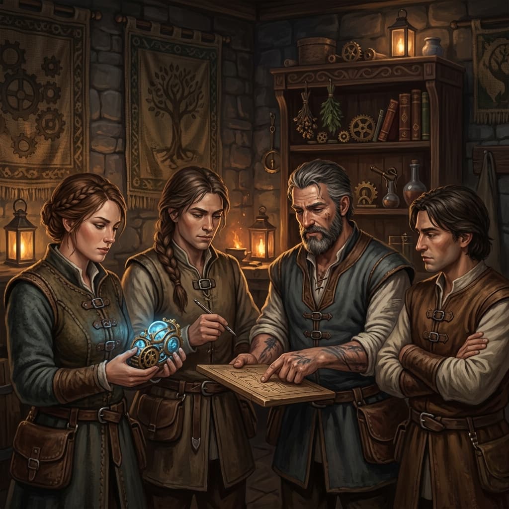 Mobile Engineering Team in Middle World Fantasy style.