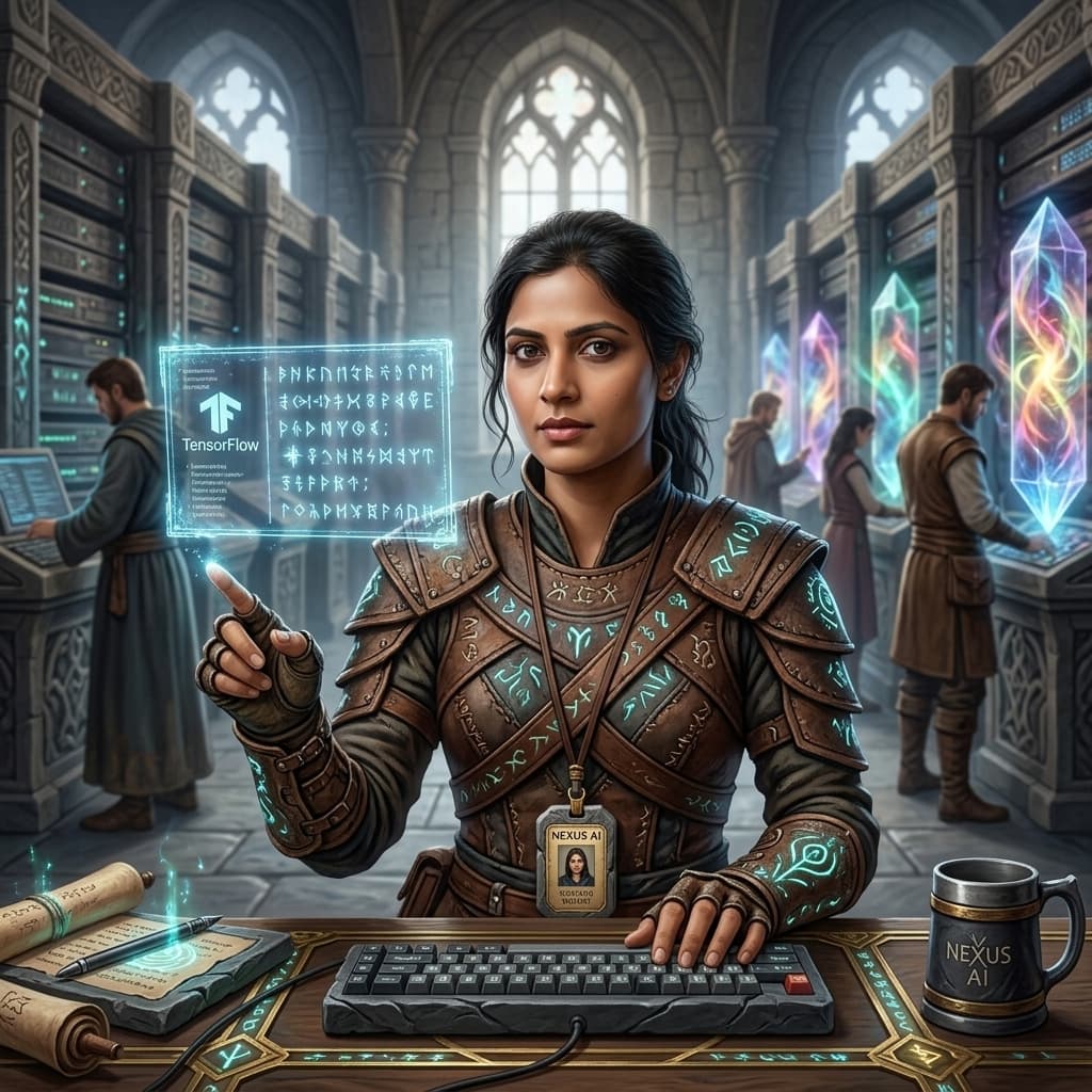 The AI Engineer in Middle World Fantasy style.