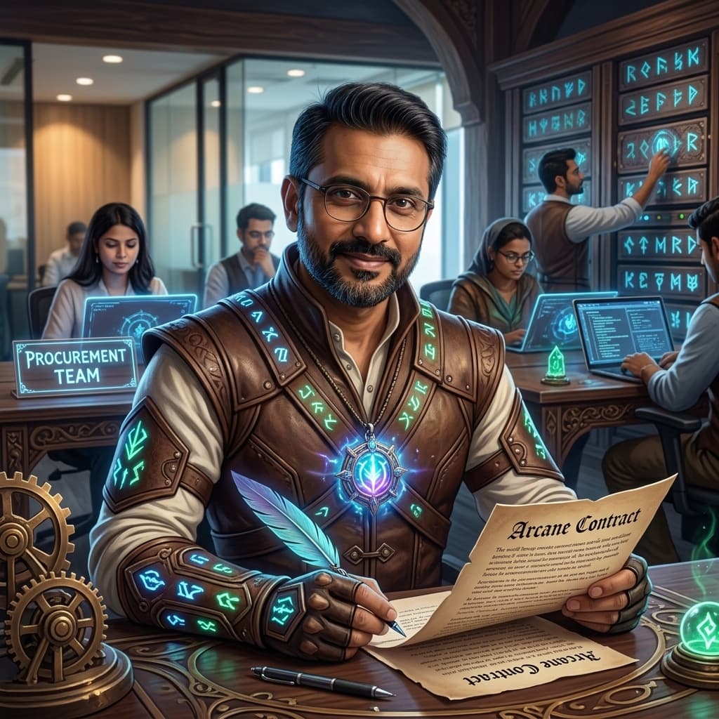 The Procurement Lead in Middle World Fantasy style.