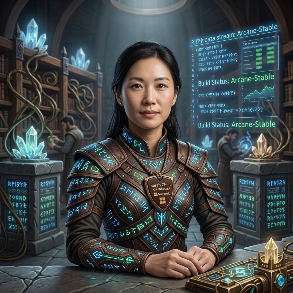 The QA Engineer in Middle World Fantasy style.