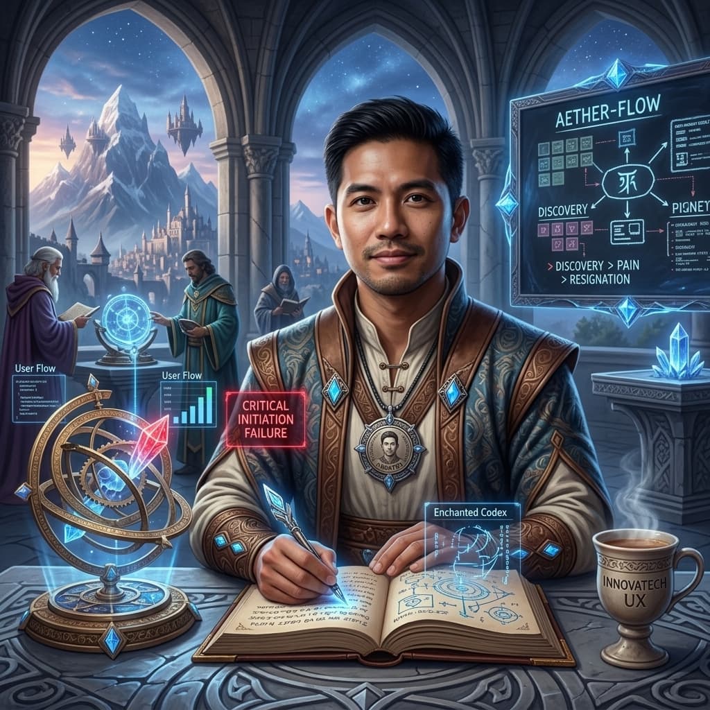 The UX Researcher in Middle World Fantasy style.