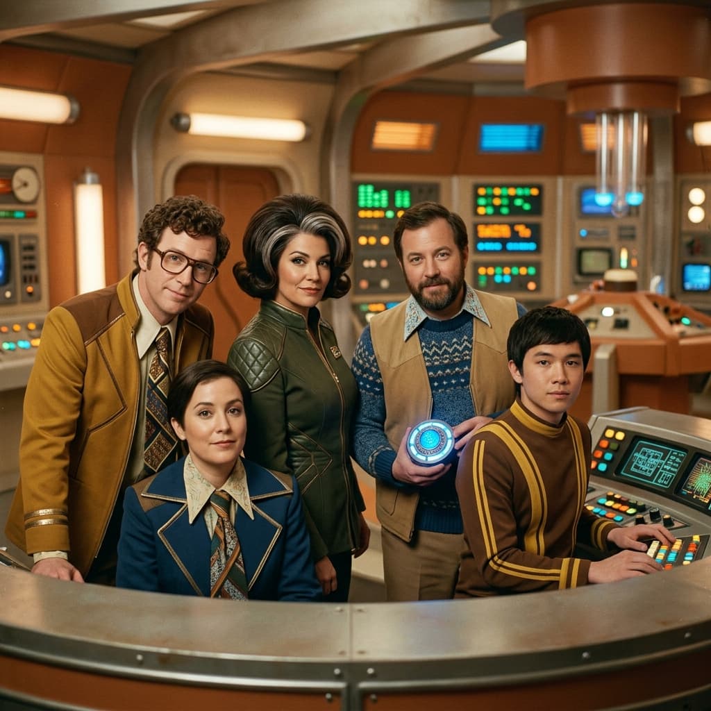 Frontend/UI Engineering Team in Retro Sci-Fi Sitcom style.