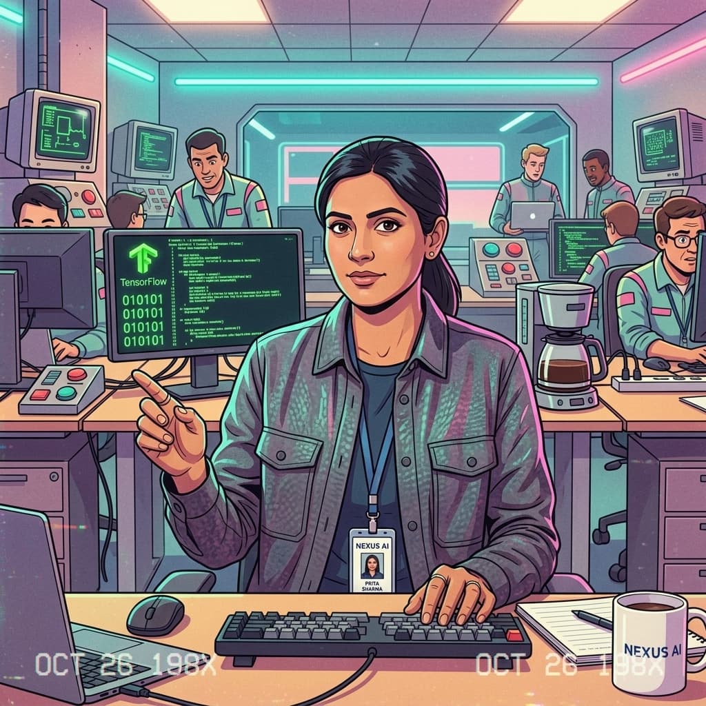 The AI Engineer in Retro Sci-Fi Sitcom style.