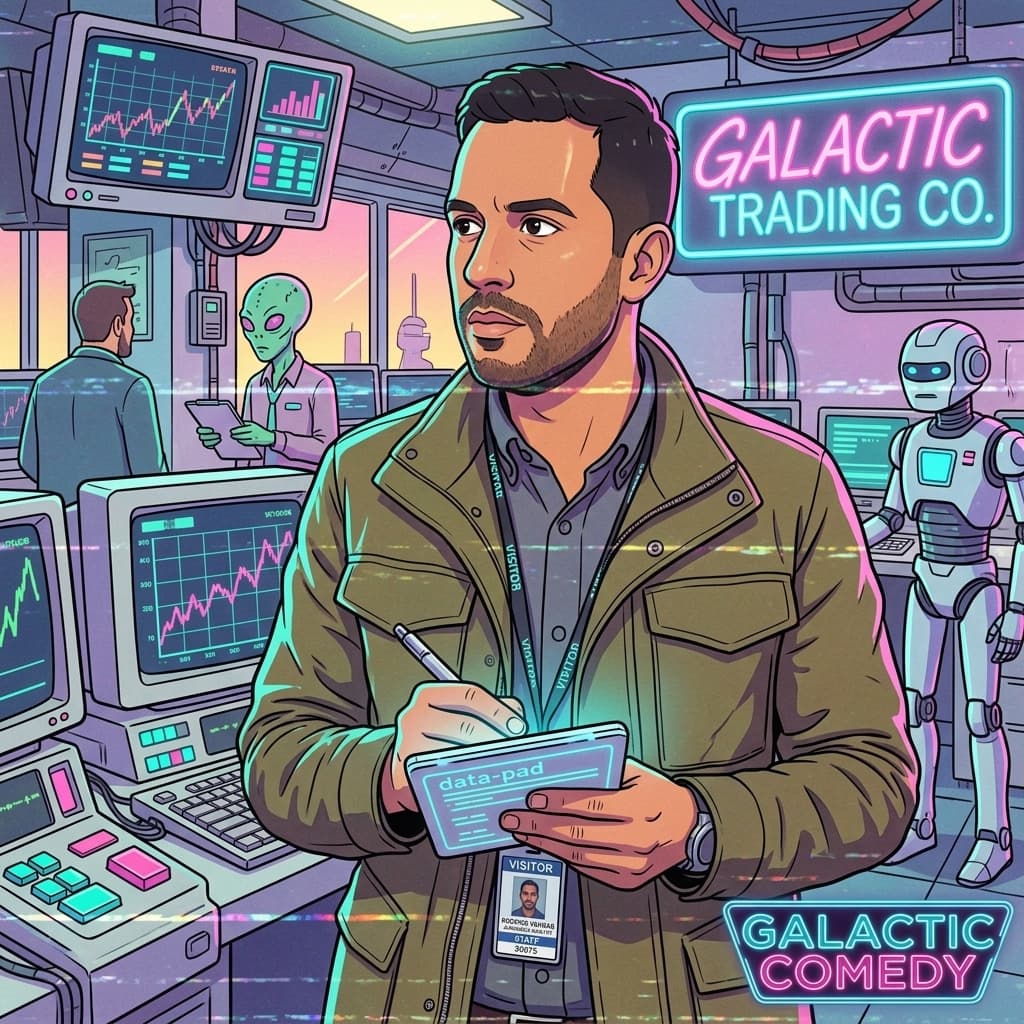 The Journalist Analyst in Retro Sci-Fi Sitcom style.