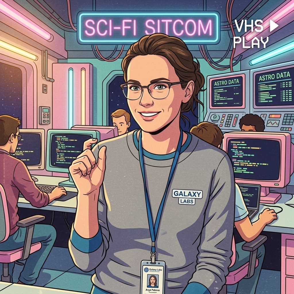 The ML Researcher in Retro Sci-Fi Sitcom style.