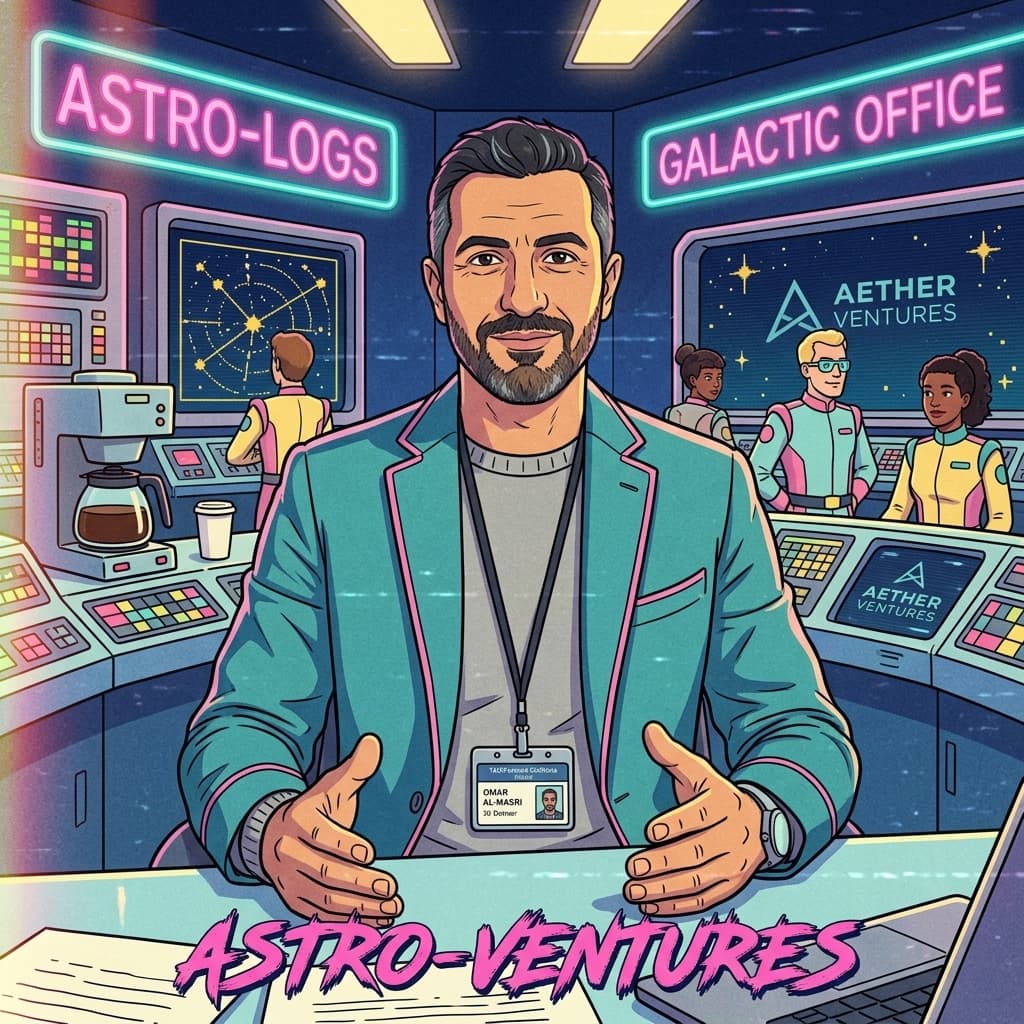 The VC Partner in Retro Sci-Fi Sitcom style.