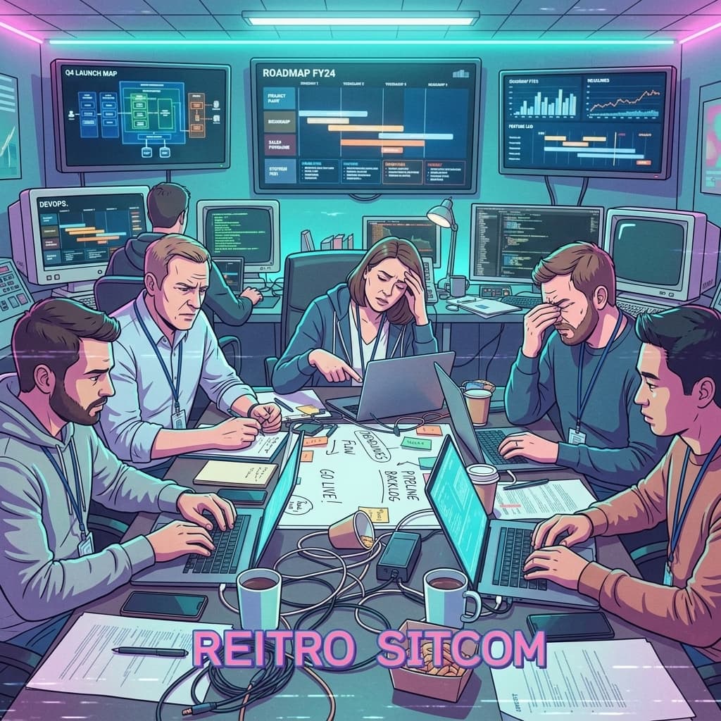 The Vendor Team in Retro Sci-Fi Sitcom style.