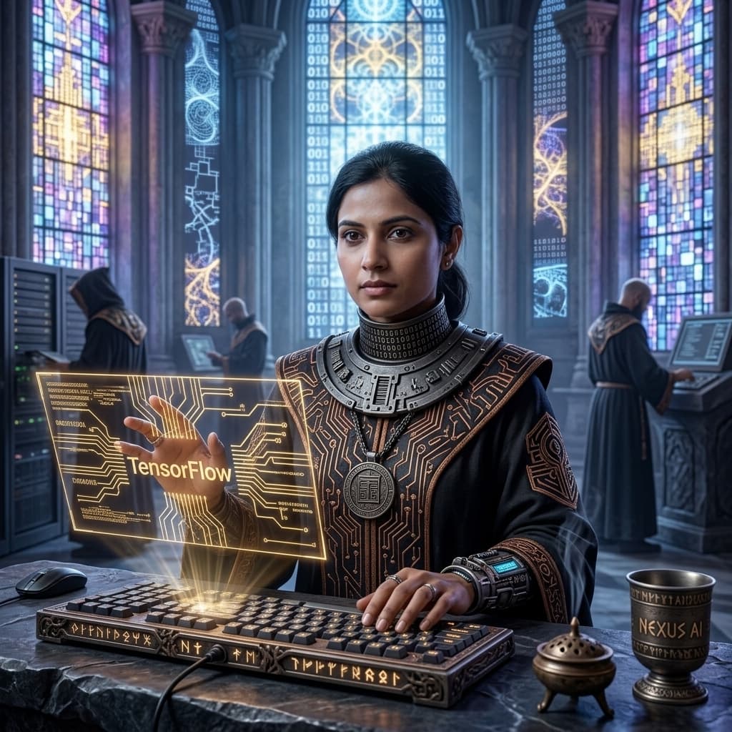 The AI Engineer in Sacred Systems Sanctuary style.