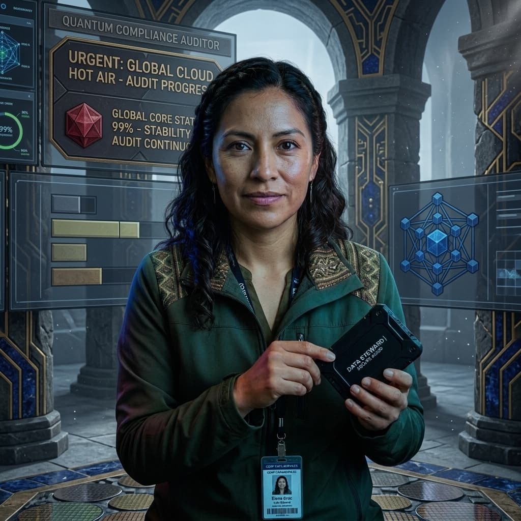 The Data Steward in Sacred Systems Sanctuary style.