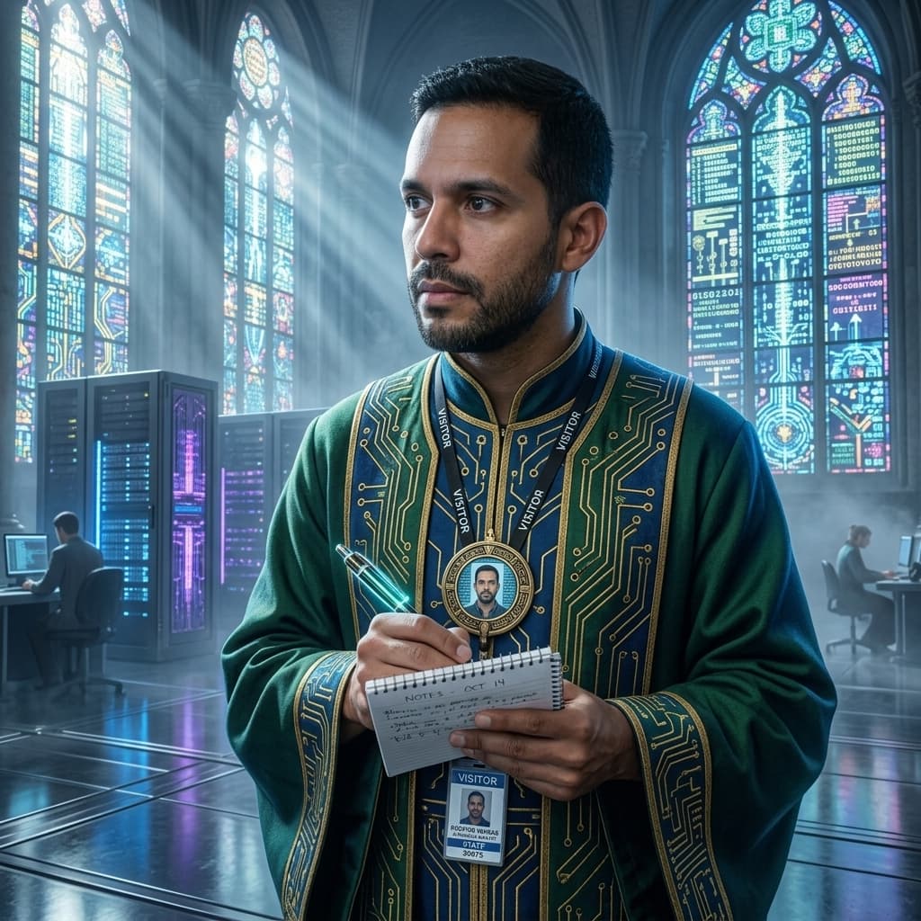 The Journalist Analyst in Sacred Systems Sanctuary style.