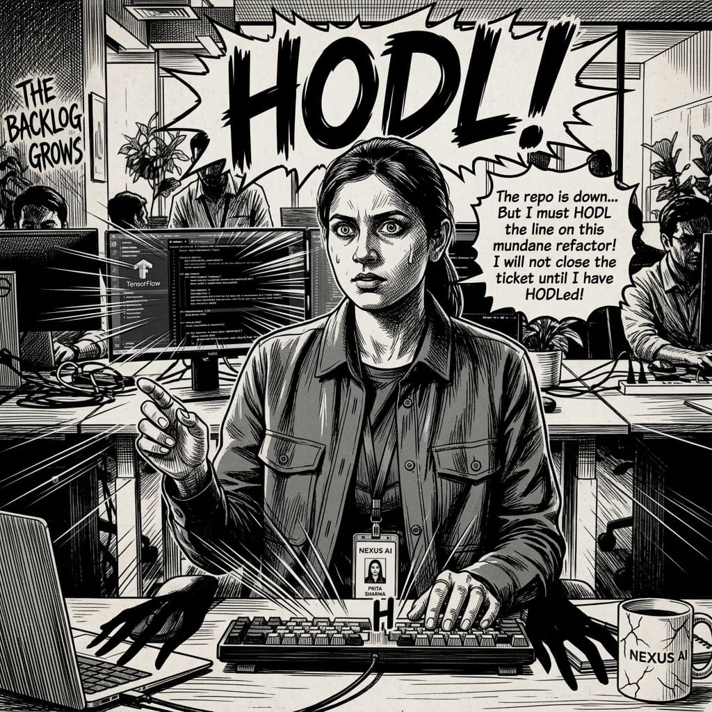 The AI Engineer in Seinen Manga Tech Satire style.