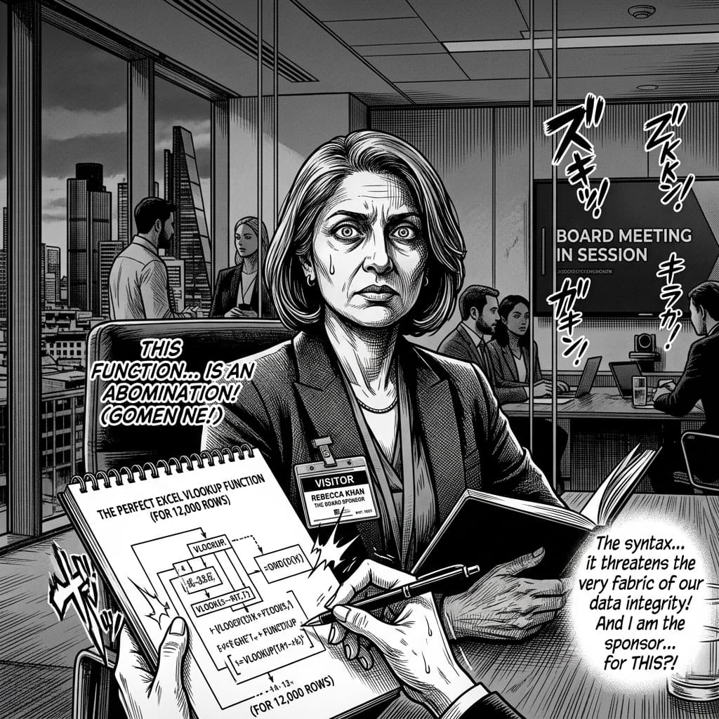 The Board Sponsor in Seinen Manga Tech Satire style.