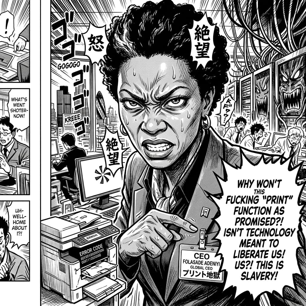The CEO in Seinen Manga Tech Satire style.