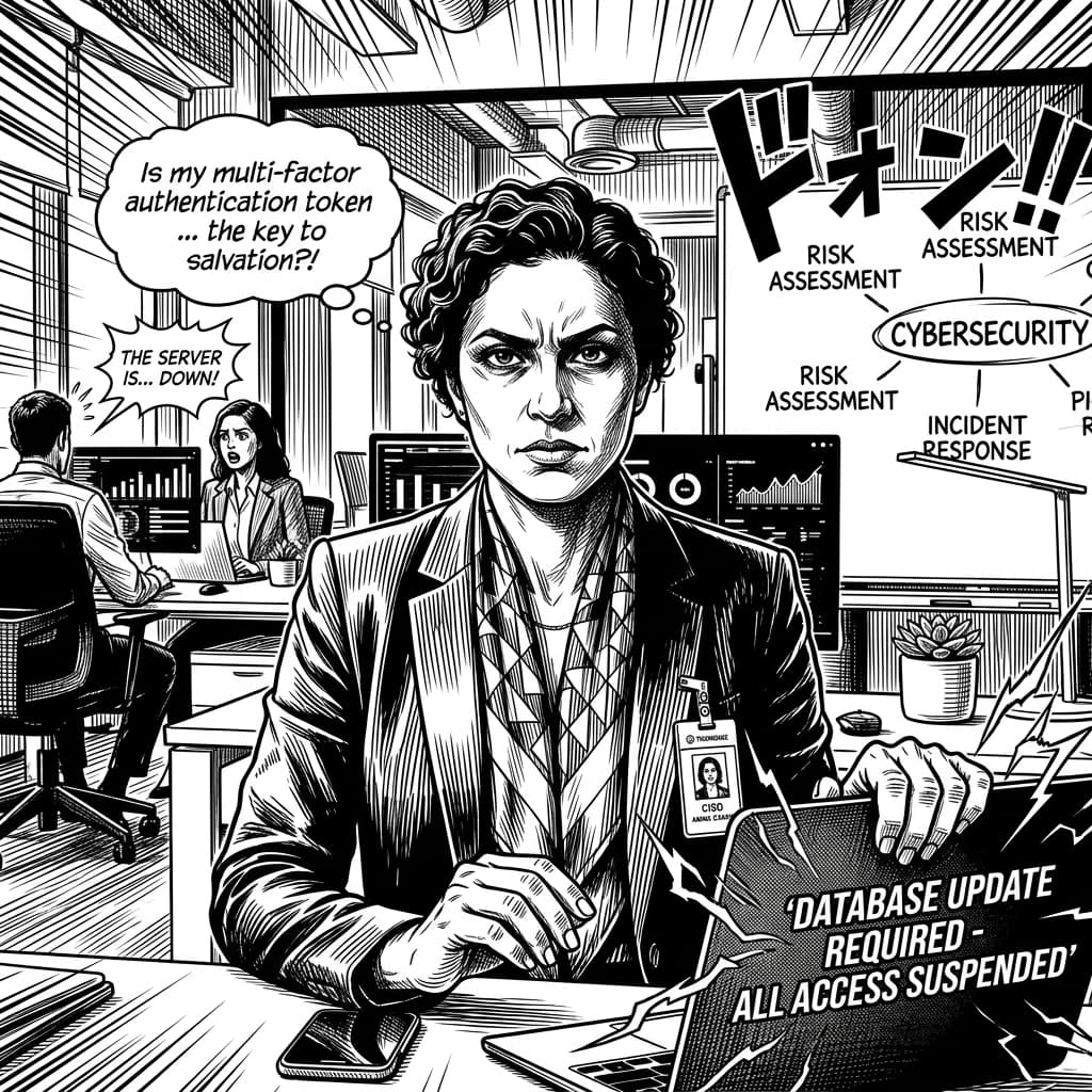 The CISO in Seinen Manga Tech Satire style.