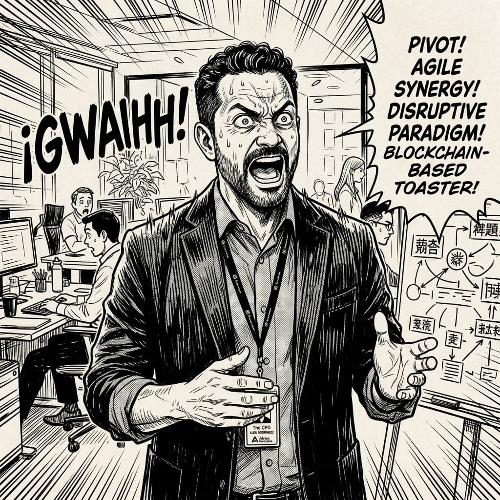 The CPO in Seinen Manga Tech Satire style.