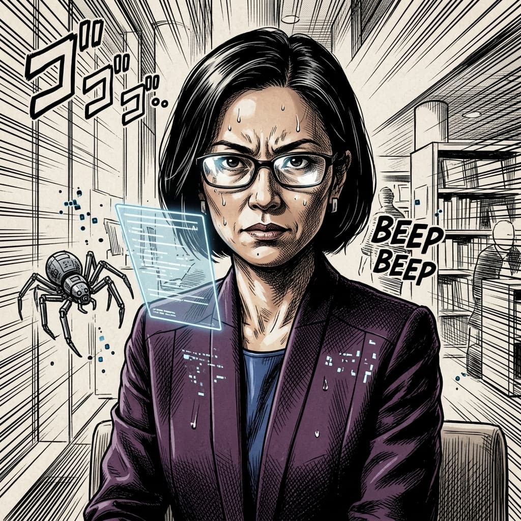 The Design Director in Seinen Manga Tech Satire style.