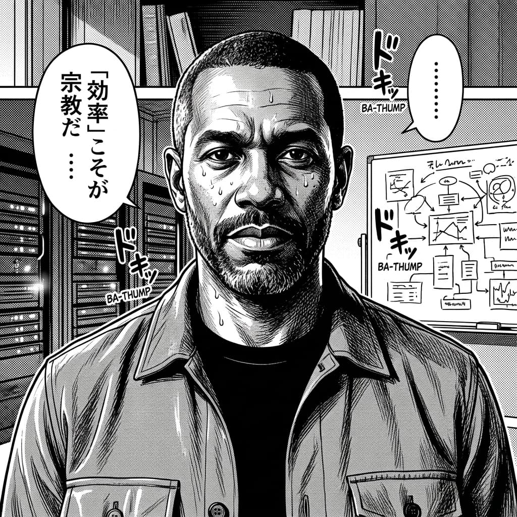 The Engineering Director in Seinen Manga Tech Satire style.