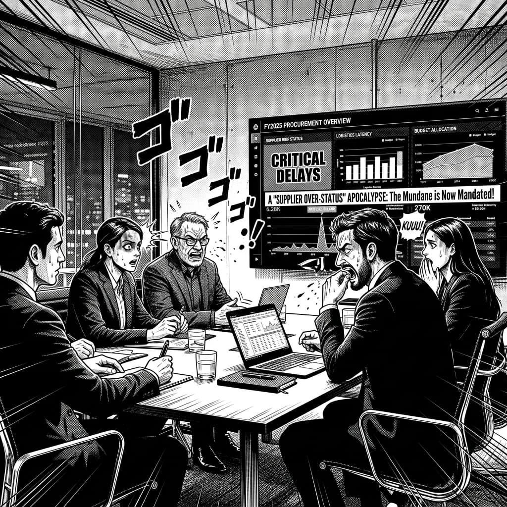 The Enterprise Buyers in Seinen Manga Tech Satire style.