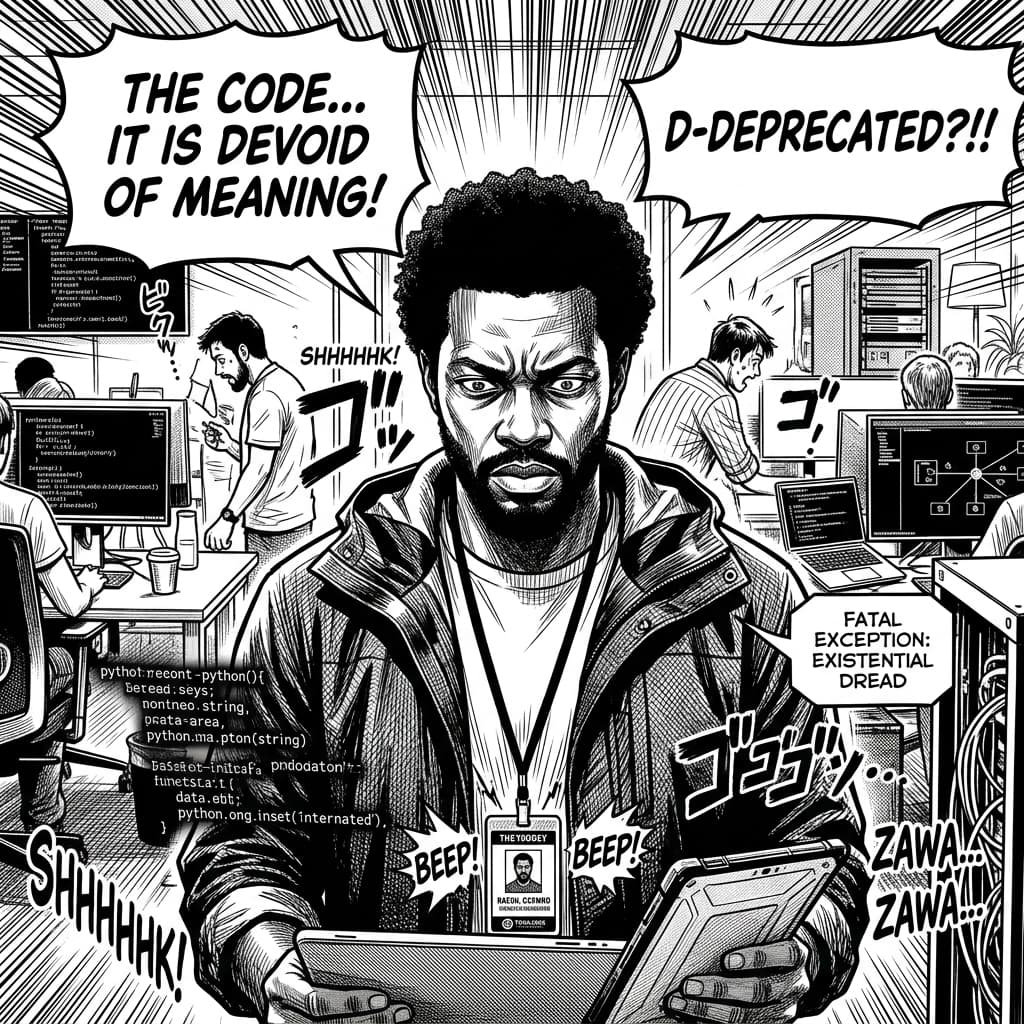 The Platform Engineer in Seinen Manga Tech Satire style.