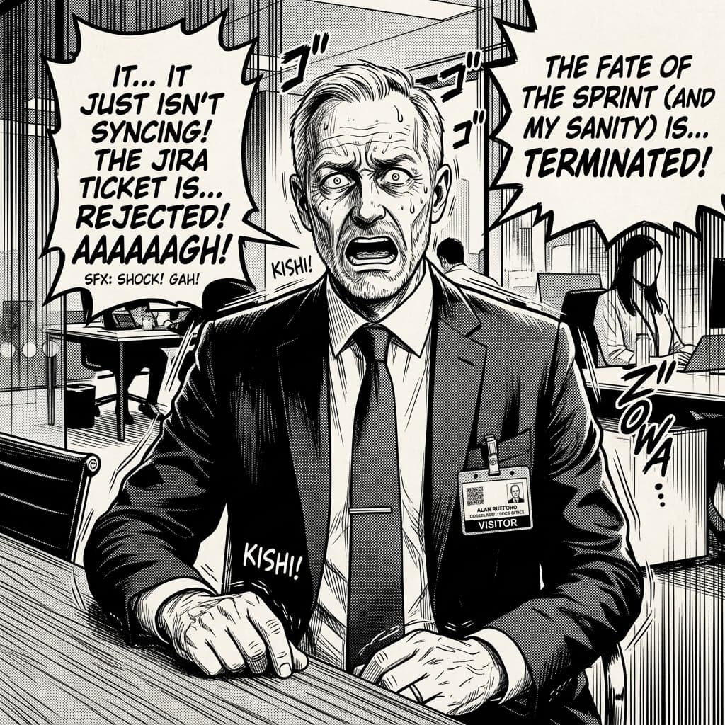 The Regulator in Seinen Manga Tech Satire style.