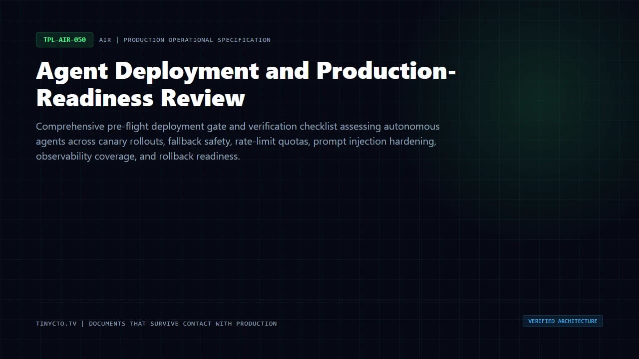 Agent Deployment and Production-Readiness Review blueprint visual card
