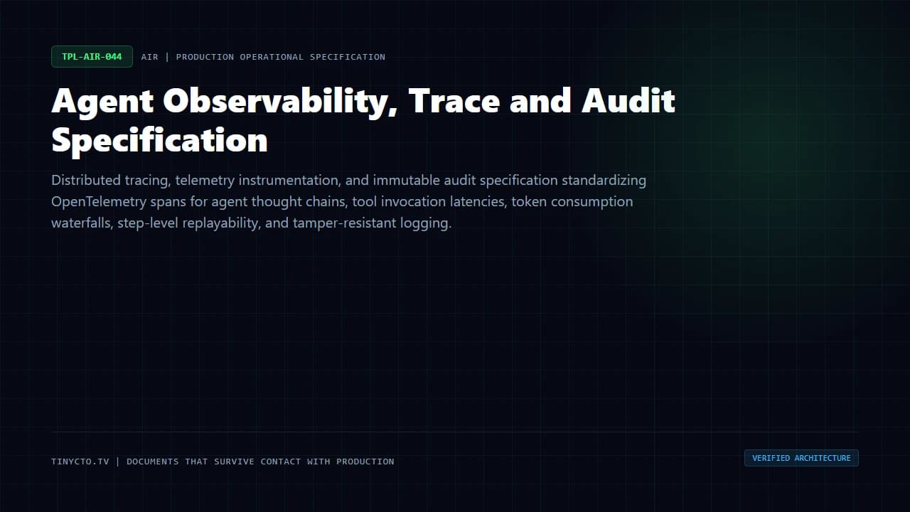 Agent Observability, Trace and Audit Specification blueprint visual card