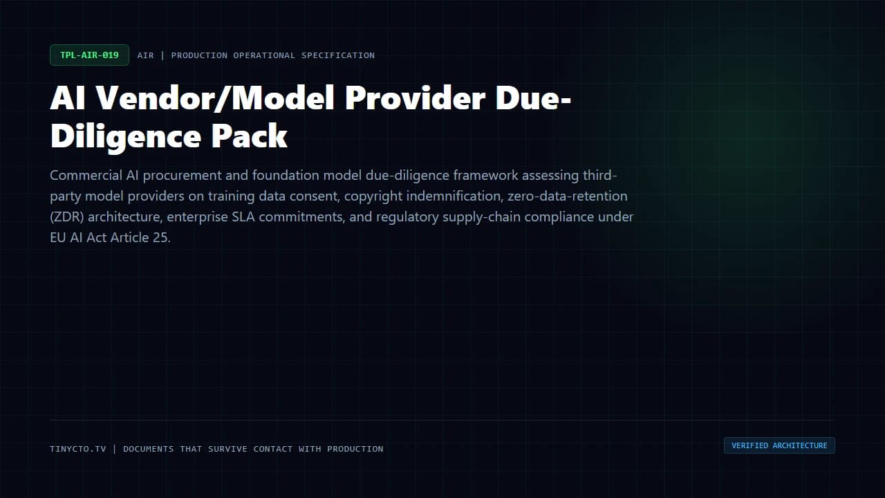 AI Vendor/Model Provider Due-Diligence Pack blueprint visual card