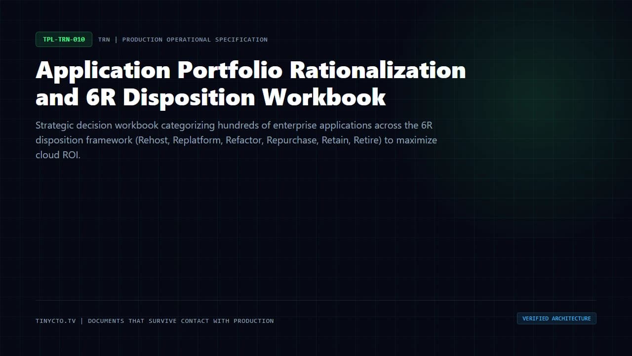Application Portfolio Rationalization and 6R Disposition Workbook blueprint visual card