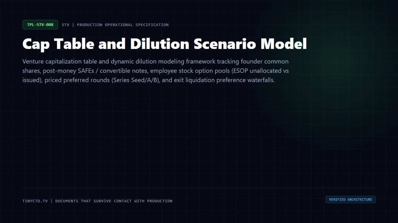 Cap Table and Dilution Scenario Model blueprint visual card