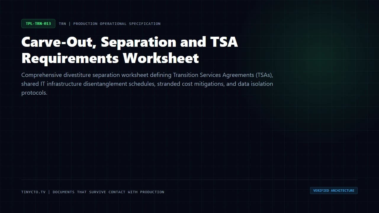 Carve-Out, Separation and TSA Requirements Worksheet blueprint visual card