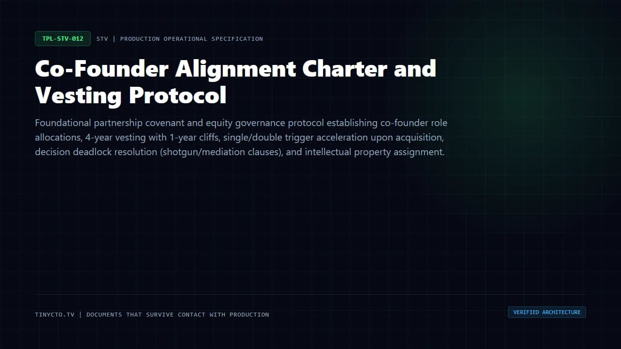 Co-Founder Alignment Charter and Vesting Protocol blueprint visual card