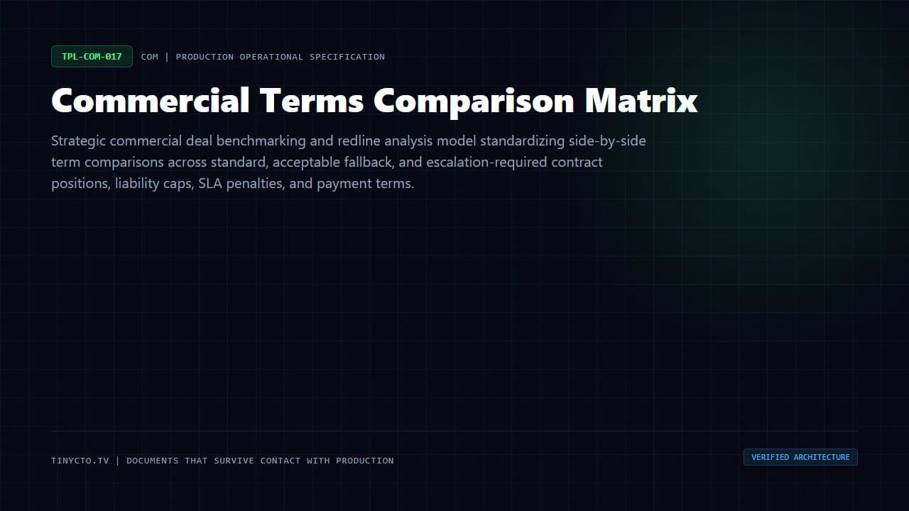 Commercial Terms Comparison Matrix blueprint visual card