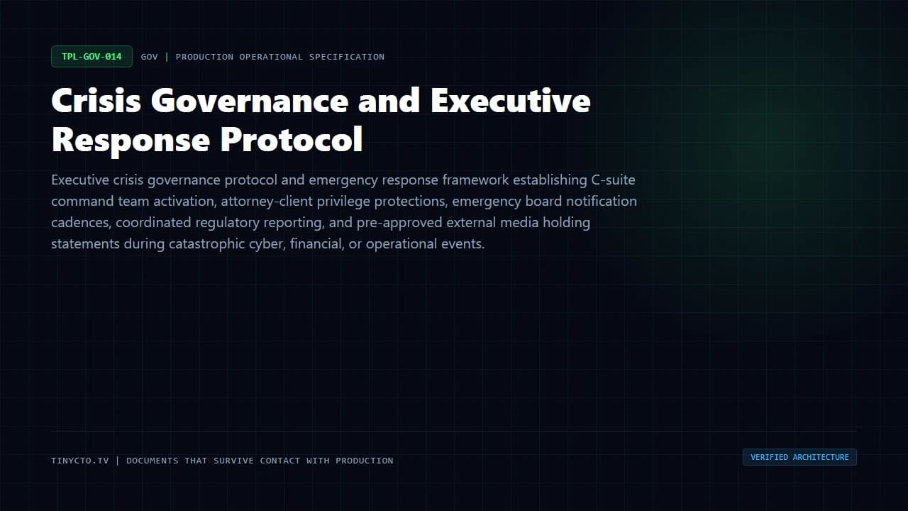 Crisis Governance and Executive Response Protocol blueprint visual card