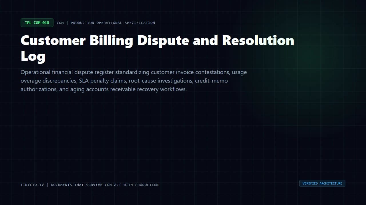Customer Billing Dispute and Resolution Log blueprint visual card